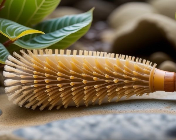Natural Bristle Brush on Textured Surface with Pebbles