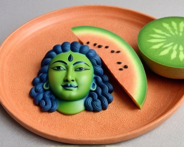 Vibrant Plate Display with Sculpted Face and Watermelon
