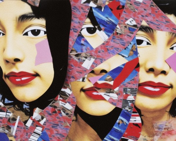 Collage of Three Stylized Faces in Vibrant Colors