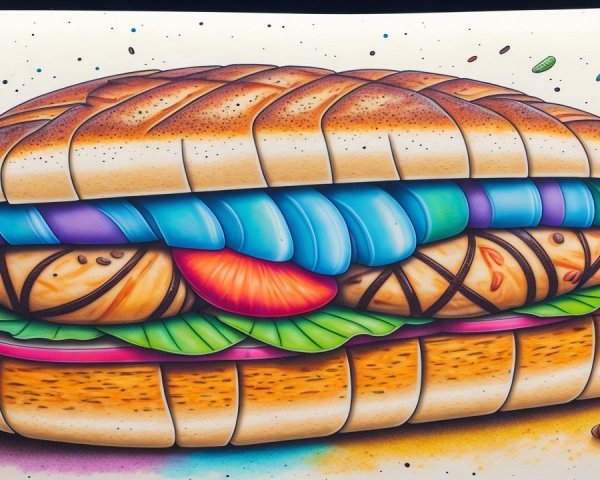 Vividly Illustrated Sandwich with Colorful Ingredients