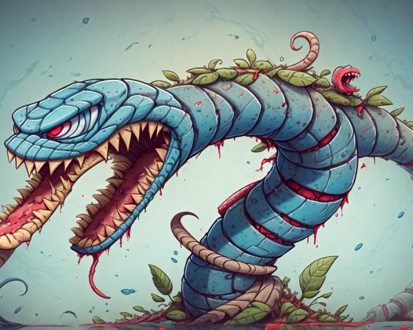 Fantastical Serpent with Lush Leaves and Fierce Features