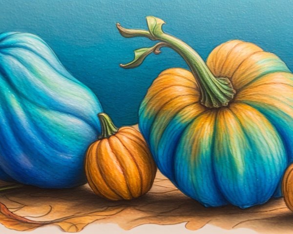 Vibrant Illustration of Colorful Pumpkins in Autumn