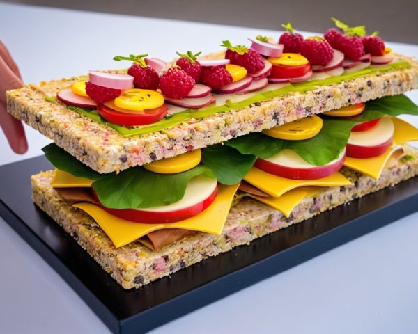 Oversized Sandwich with Colorful Ingredients and Textures