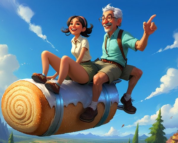 Whimsical Scene of Joyful Ride on Giant Swiss Roll