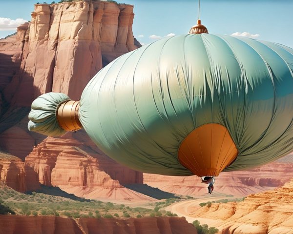 Hot Air Balloon Over Dramatic Canyon Landscape