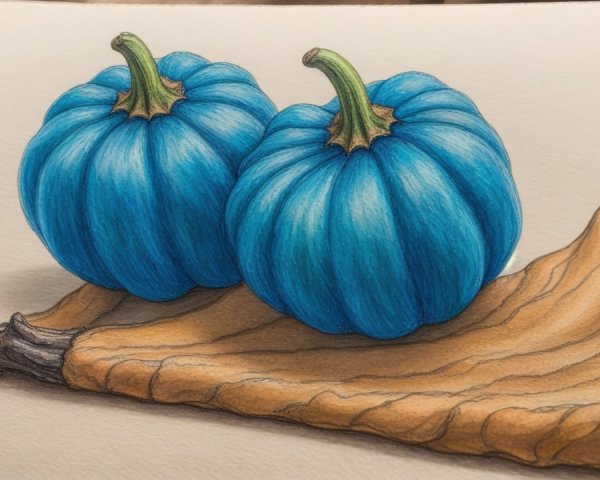 Blue Pumpkins on Textured Brown Leaf Background