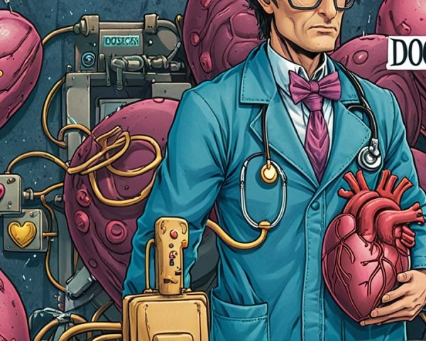Character in Lab Coat with Realistic Heart Display