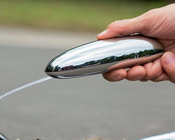 Chrome Object with Water Stream Against Green Background