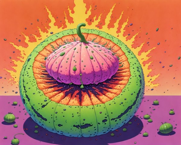 Surreal Image of Sliced Melon with Pumpkin Fruit Inside