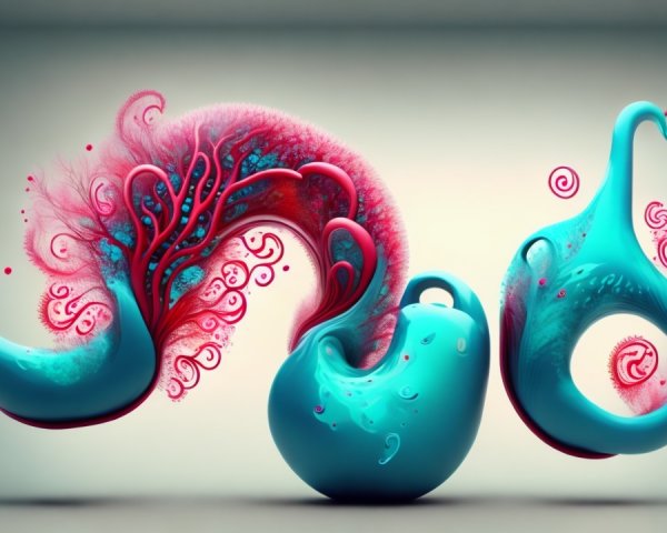Abstract Composition of Fluid Shapes in Turquoise and Pink