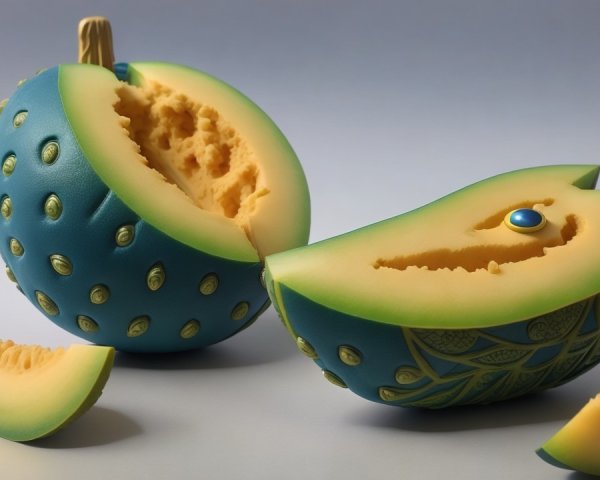 Whimsical Fruit Design with Blue Skin and Yellow Interior