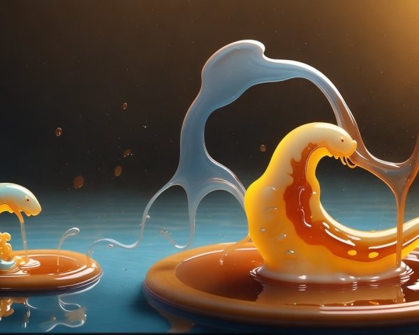 Cartoonish Worm-Like Creatures in Colorful Fluid Pools