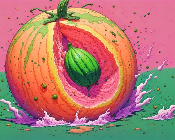 Cartoon Illustration of Hollow Watermelon with Drips