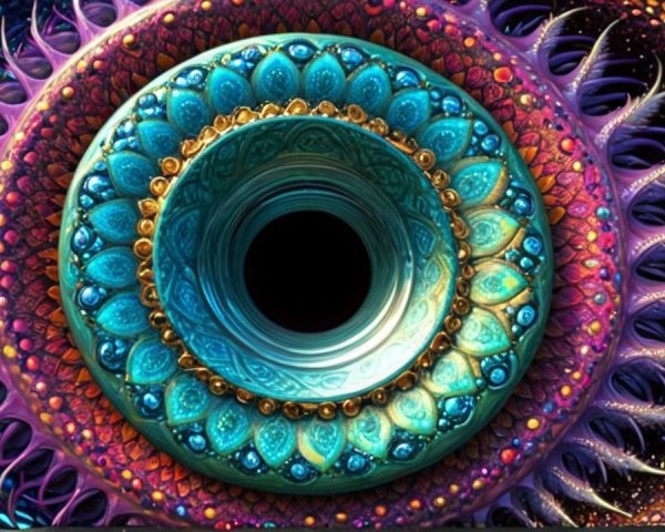 Intricate Design with Swirling Patterns and Cosmic Elements