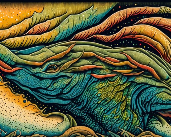Vibrant Abstract Whale Creature with Cosmic Background