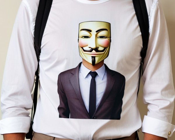 White Long-Sleeve Shirt with Guy Fawkes Graphic Design