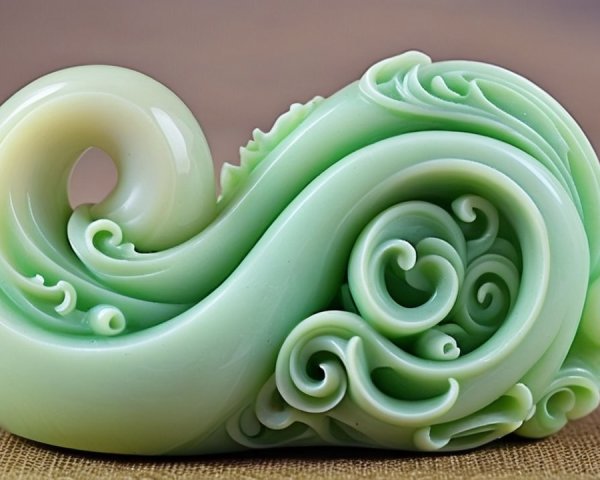 Intricate Jade Carving with Ocean Wave Patterns