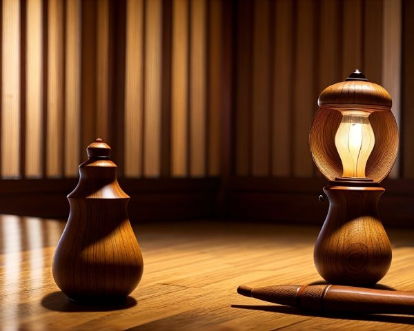 Cozy Wooden Decor with Lantern and Vessel Features