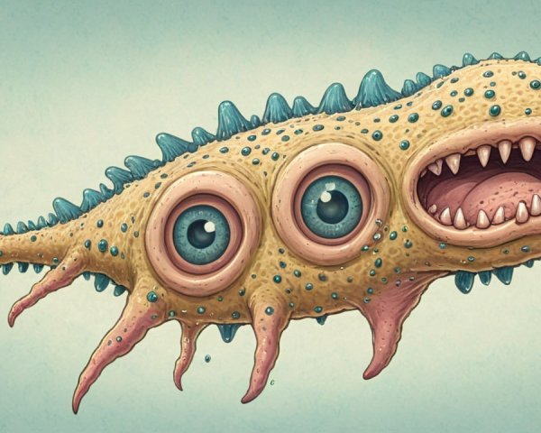 Whimsical Cartoon Creature with Sandy Texture and Eyes