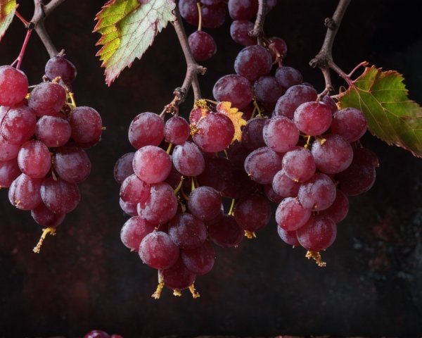 Close-Up of Ripe Red Grapes on a Vine