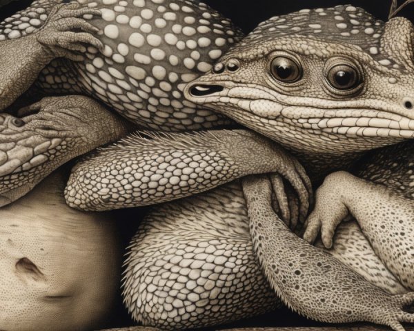 Surreal Composition of Textured Reptilian Creatures