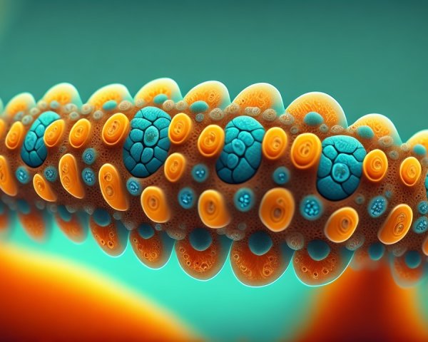 Microscopic View of Colorful Biological Structure