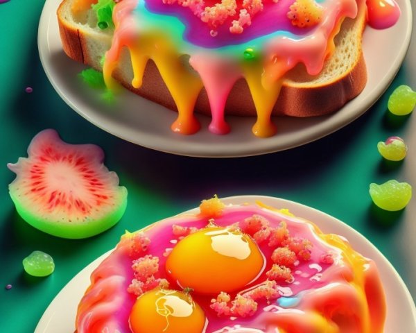 Colorful Toast with Eggs and Vibrant Sauces