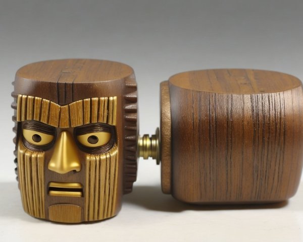 Carved Wooden Face Mask with Golden Muzzle and Stripes