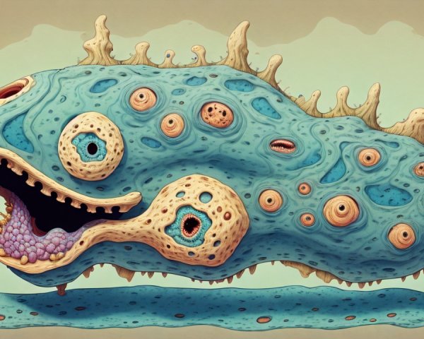 Whimsical Blue Gelatinous Creature with Cartoonish Features