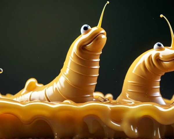 Whimsical Creatures in Vibrant Yellow Liquid Pool