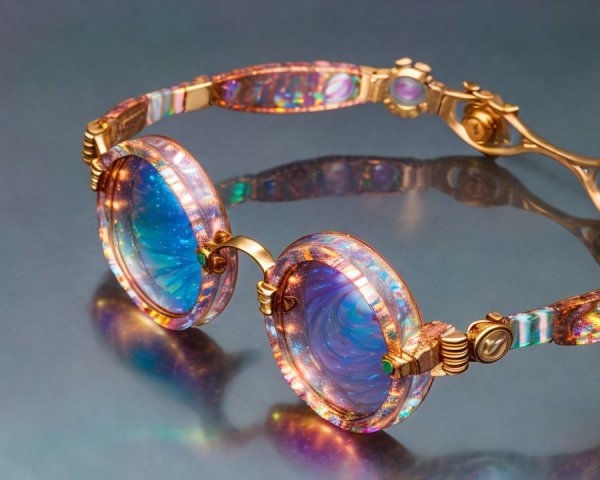 Iridescent Eyeglasses with Gold Frames and Patterns