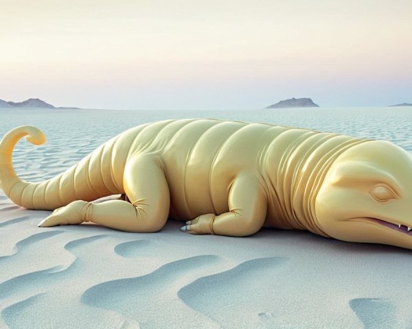 Cartoonish Lizard Creature in Desert Landscape