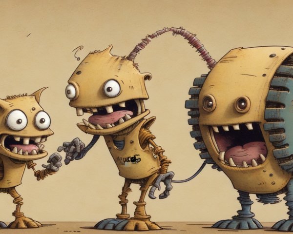 Three Cartoonish Robots with Playful Expressions