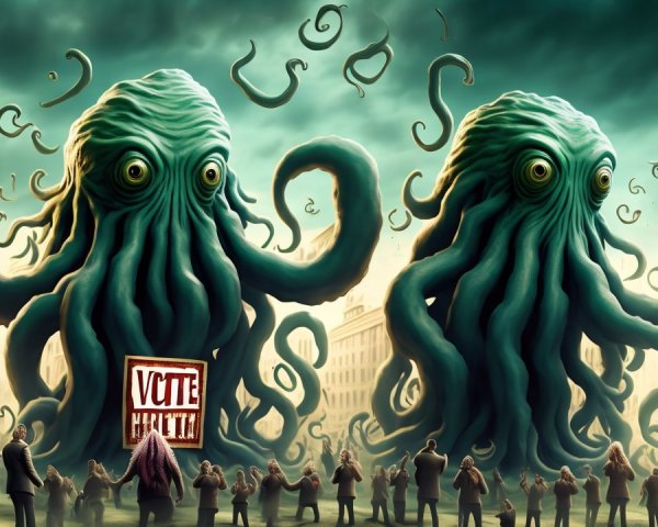 Giant Tentacled Beings Overlook City Crowd