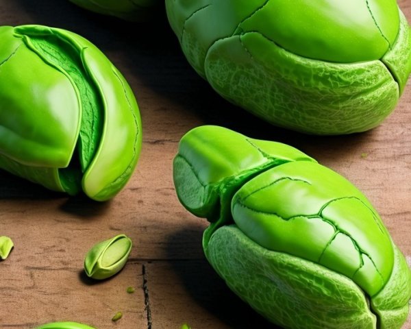 Vibrant Green Stylized Nuts on Wooden Surface