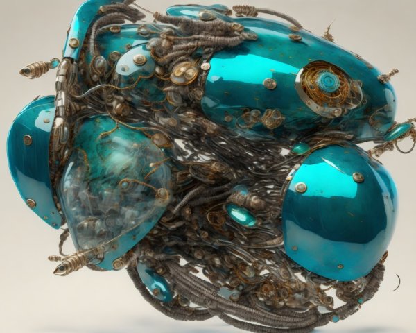 Steampunk Robotic Insect in Teal and Aqua Green