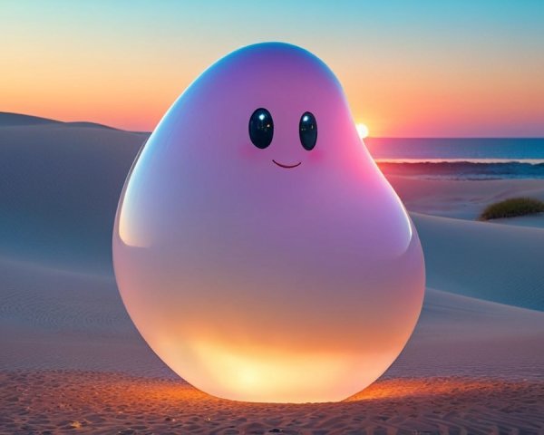 Translucent Blob Character in Serene Desert Sunset