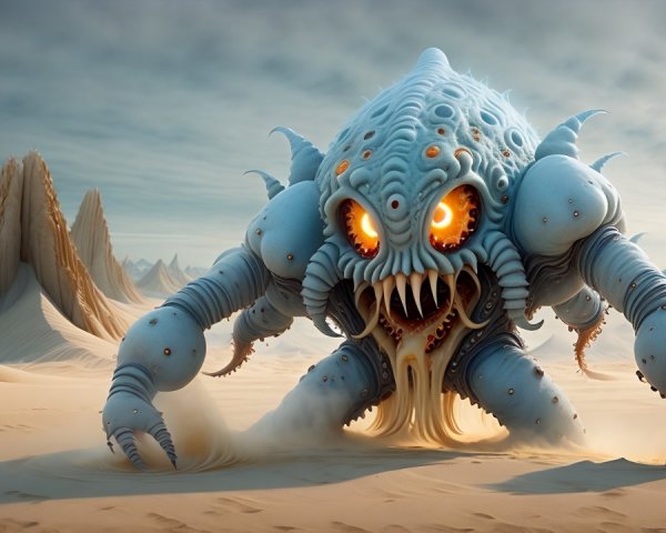 Surreal Creature in a Desolate Dune Landscape