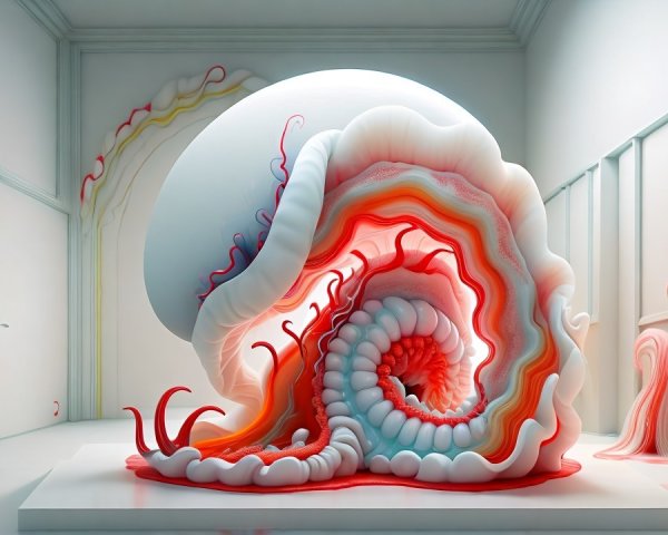 Intricate Shell Sculpture in Minimalist Gallery Setting