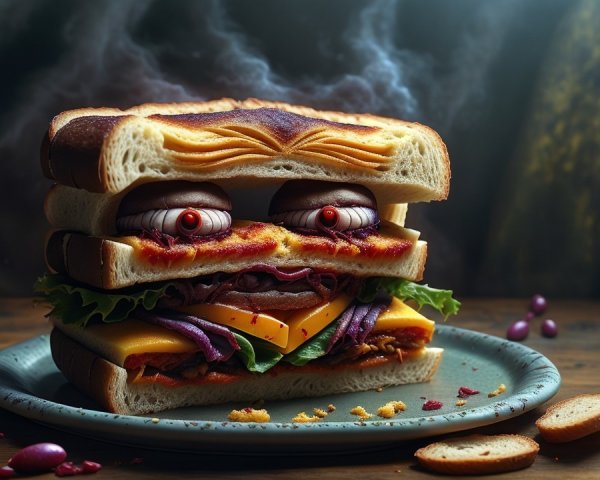 Whimsical Sandwich with Toasted Bread and Vegetables