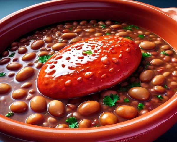 Ceramic Pot with Beans and Glossy Red Ingredient