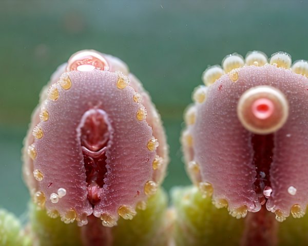 Close-up Views of Glossy Bulbous Plant Structures