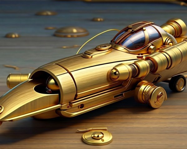 Steampunk-Inspired Golden Spacecraft with Intricate Details