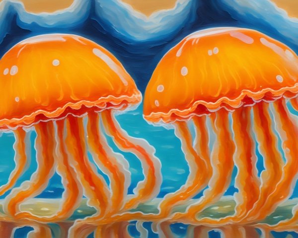 Vibrant Orange Jellyfish in Turquoise Sea Environment