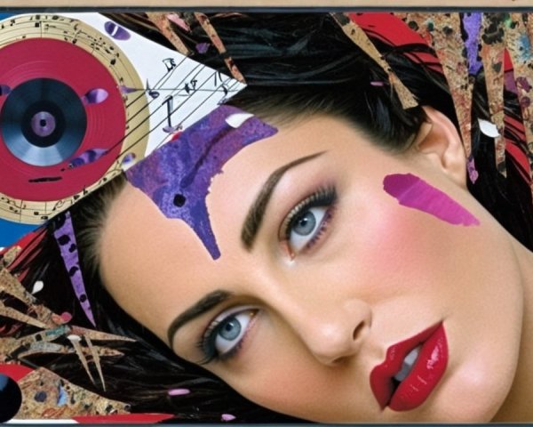 Artistic Close-Up of Woman with Music Elements