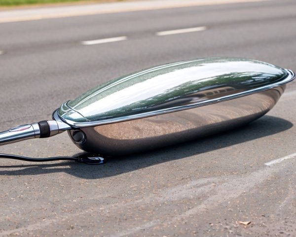 Metallic Object with Reflective Surface on Paved Road