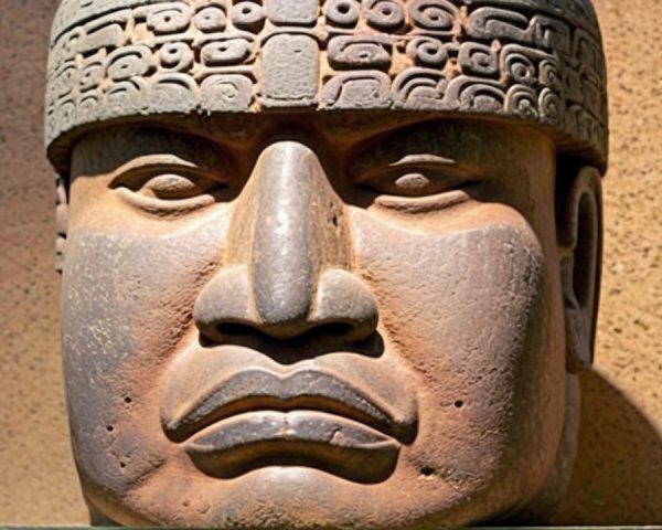 Detailed Stone Head Sculpture with Intricate Carvings