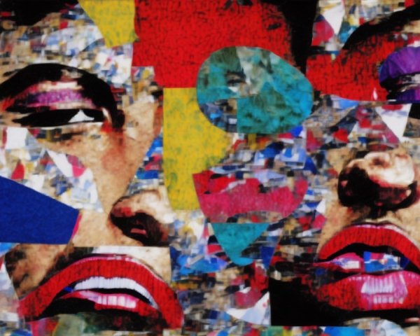 Vibrant Collage of Faces with Bold Colors and Textures