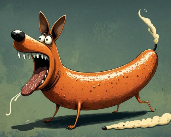 Whimsical Dog-Hot Dog Cartoon Character Description