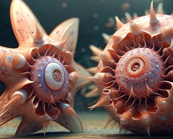Detailed Marine Creatures with Spiral Shells in Water